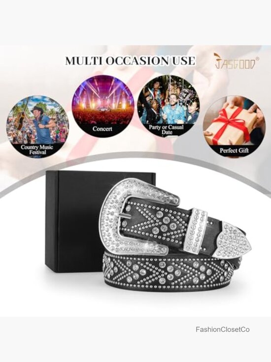 Studded Rhinestone Leather Western Belt for Jeans main image 6